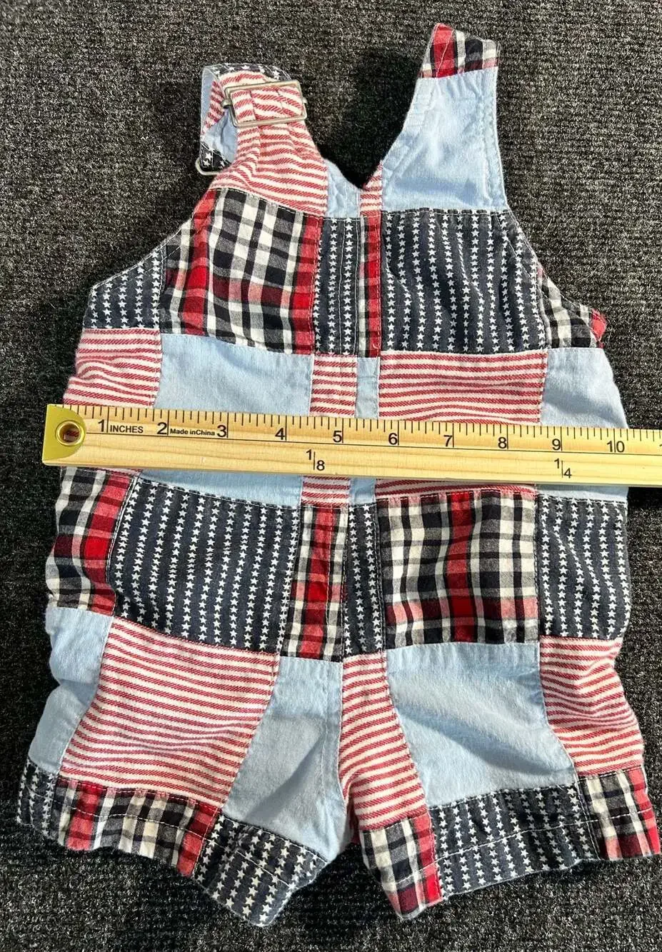 Hartstrings Vintage Red White Blue Patchwork Overalls Shortalls Size 12M
